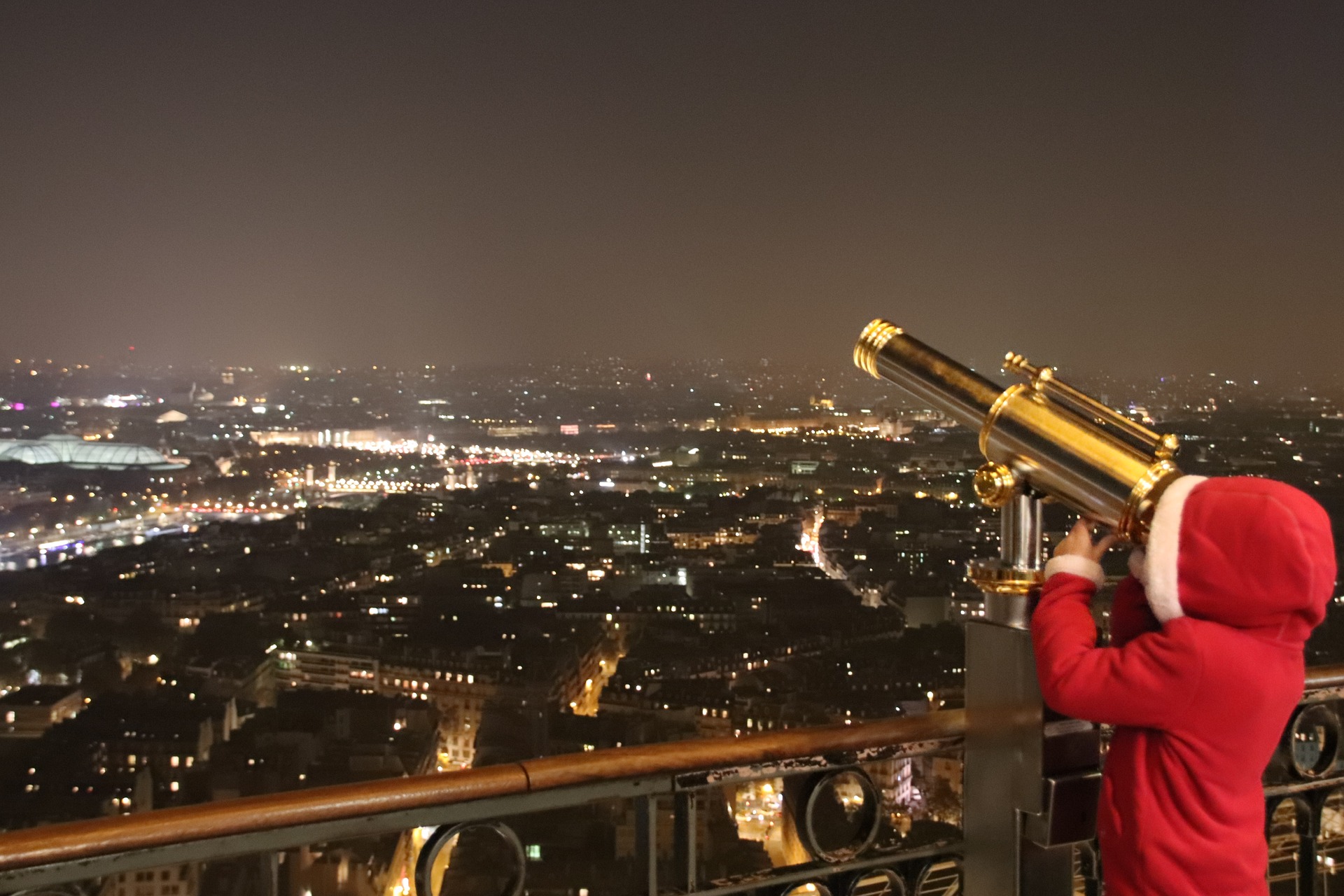 Child on Eiffel Tower with Telescope